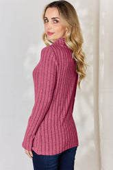 Basic Bae Full Size Ribbed Mock Neck Long Sleeve T-Shirt OutfitFlow